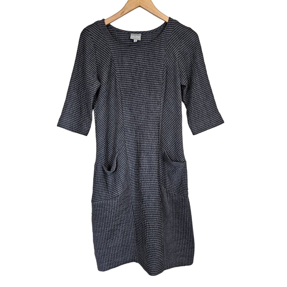 Niche Nilgun Derman Gray Stripe Dress Tunic Lagenlook‎ Women's X-Small